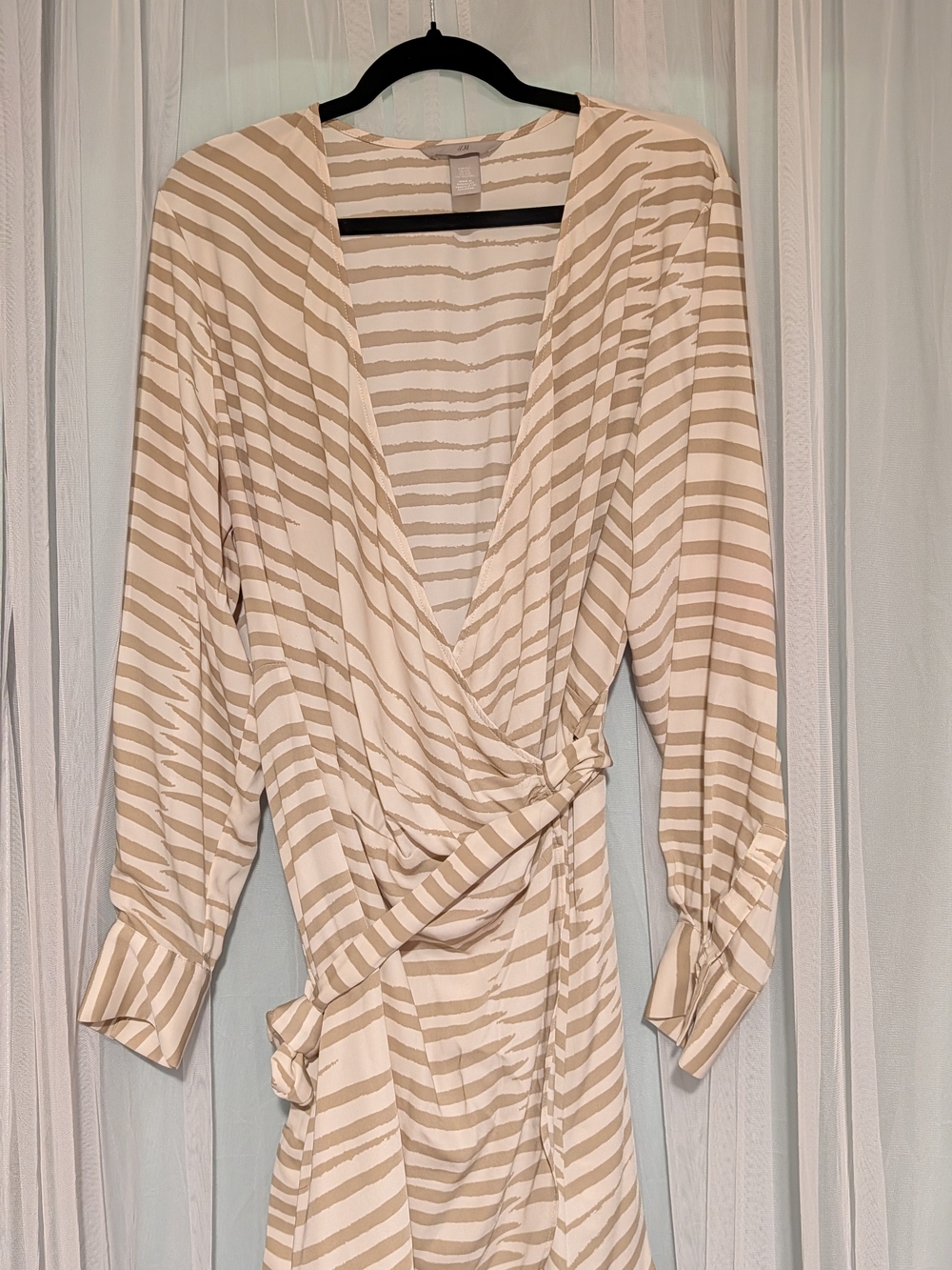 Striped Beige Wrap-Front Women’s Top